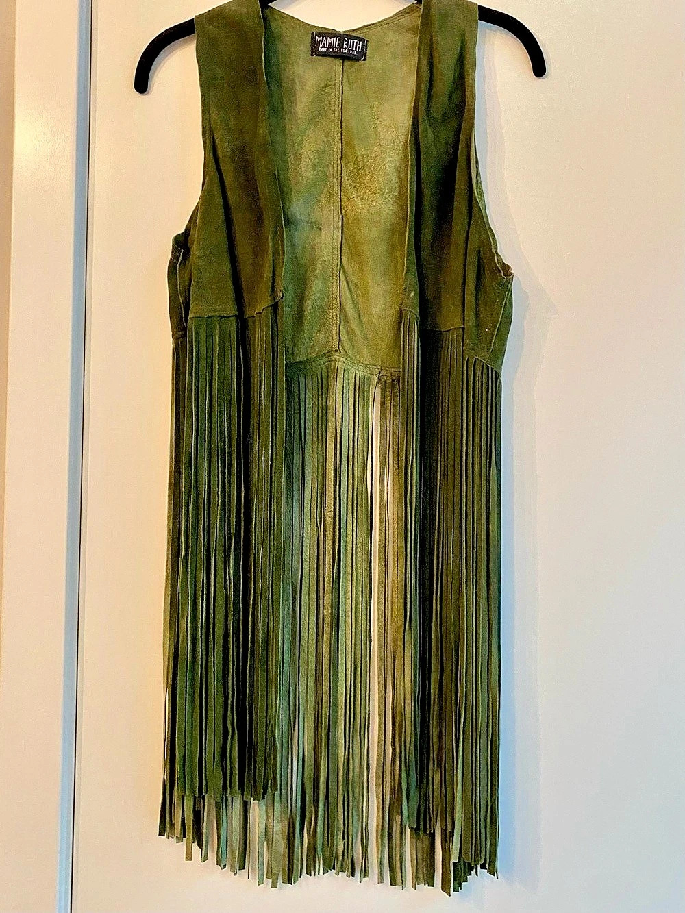Mamie Ruth Fringe Suede Vest in Green